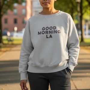 Nili Lotan Good Morning LA Graphic Crewneck Cotton Sweatshirt Size Small